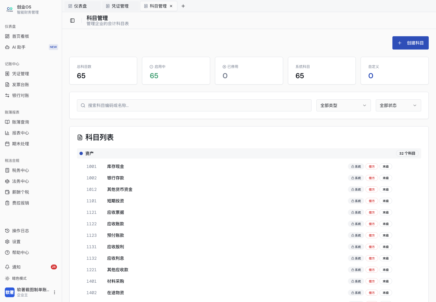 会计科目层级与余额方向