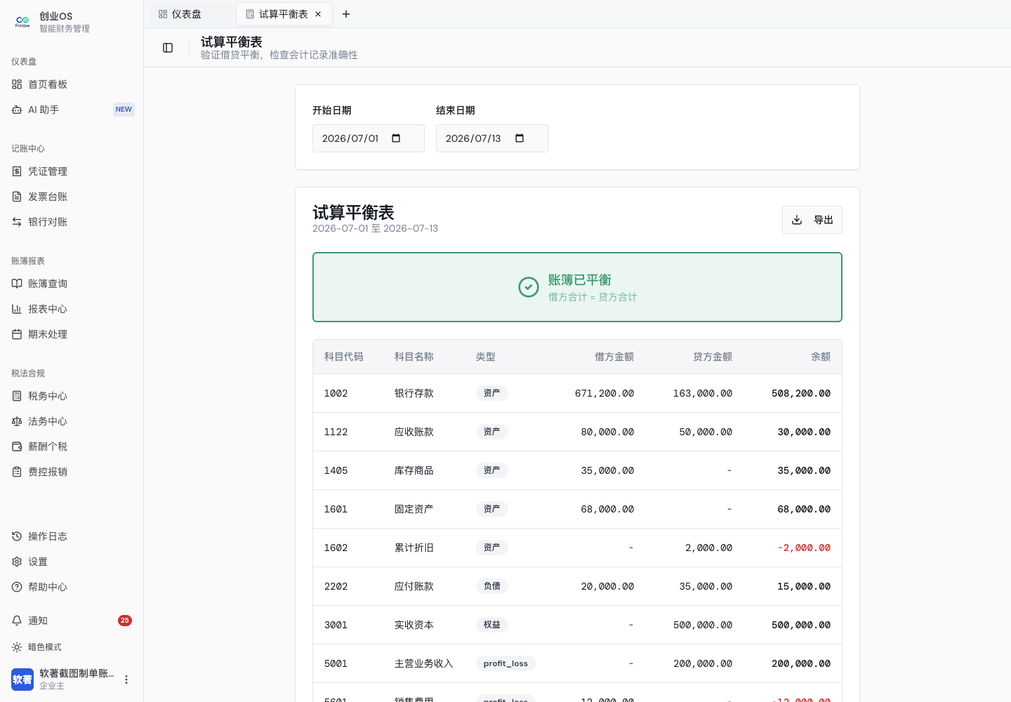 期初余额录入与试算平衡结果(2)